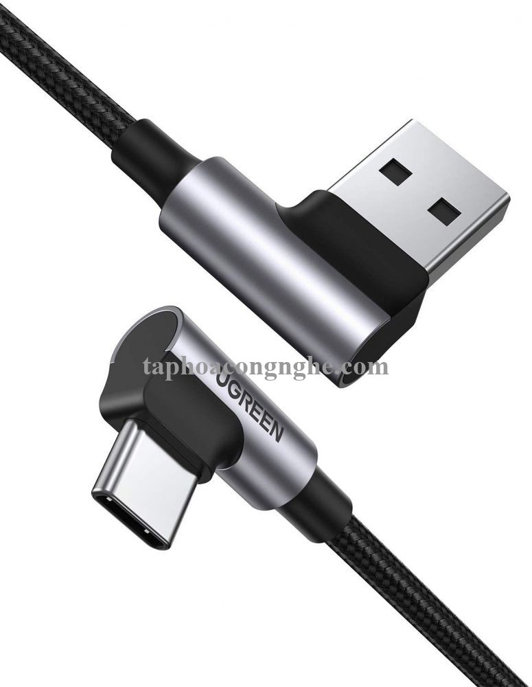 Ugreen 20855 0.5M 2 đầu bẻ góc 90 độ cáp usb type C ra A mạ Nickel đầu bọc nhôm chống nhiễu US176 30020855